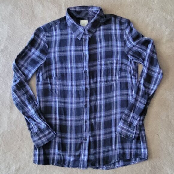 Gap Ladies Light Flannel Plaid Fitted Boyfriend Button Down Shirt Women's Sz XS - Picture 2 of 8